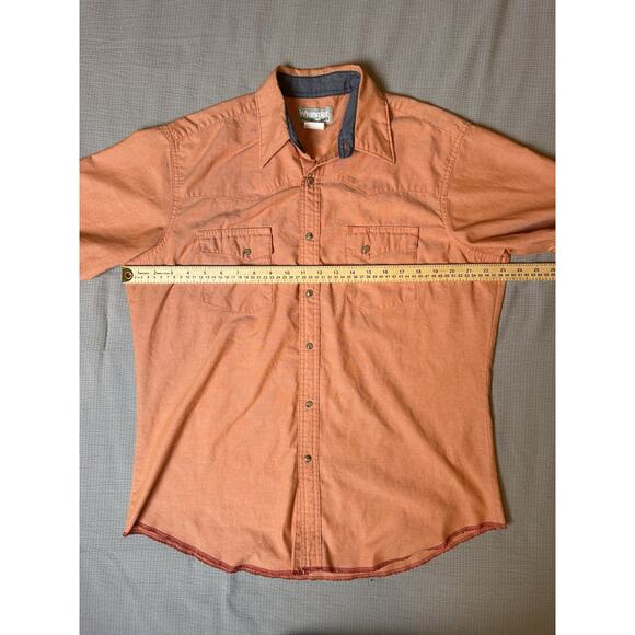 Wrangler Men's Large Wrancher Short Sleeve Snap Button Western Shirt Orange - Picture 6 of 7